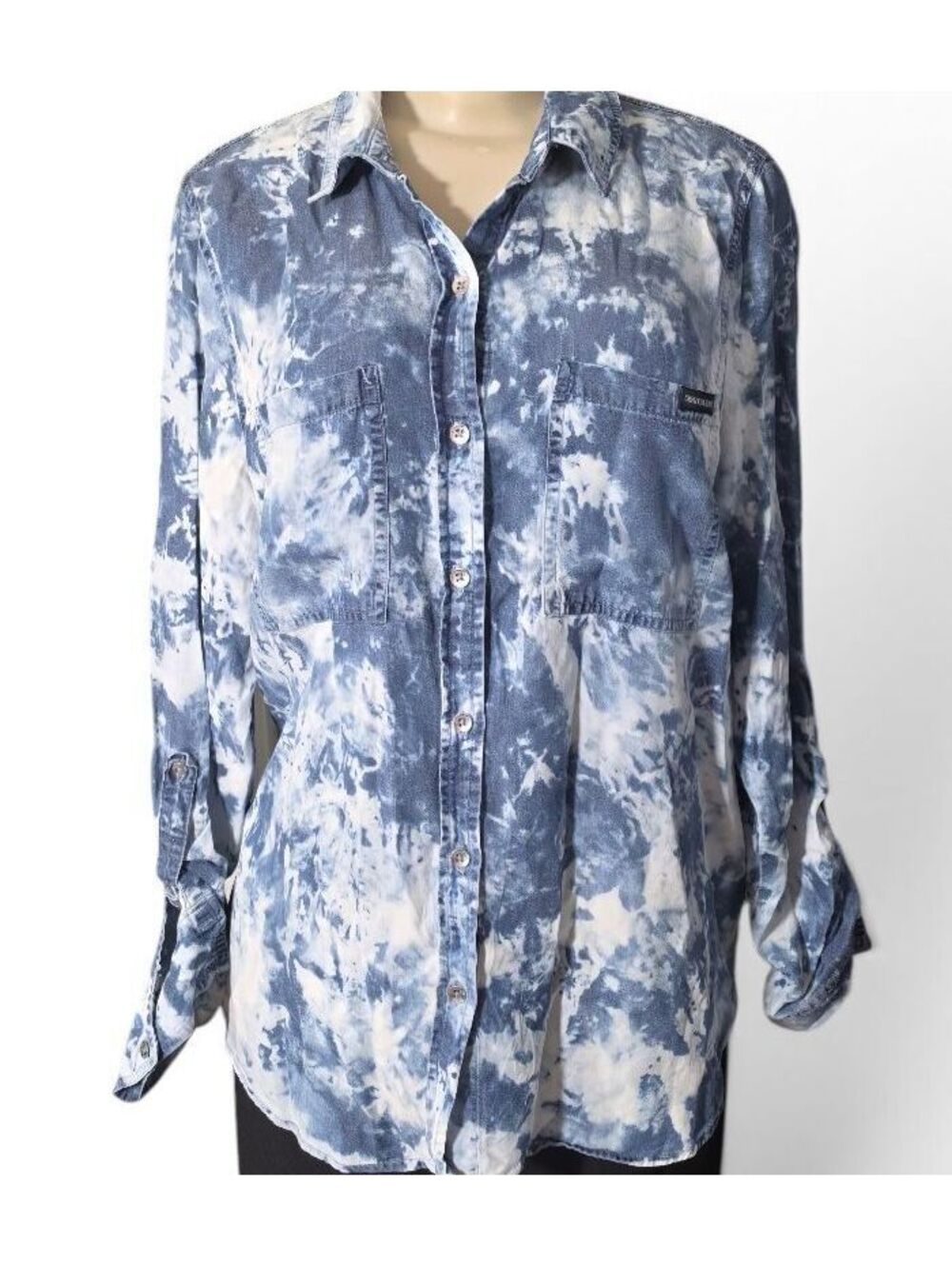 Calvin Klein Jeans Tencel Acid Wash Denim Shirt Blue Button Down